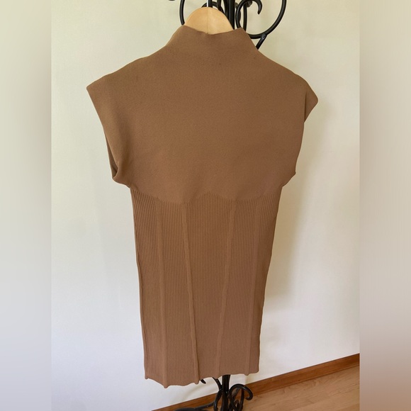 ANTHROPOLOGIE Mock Neck Ribbed Knit Mini Dress Size Small Neutral Beige S NWT - Picture 4 of 6